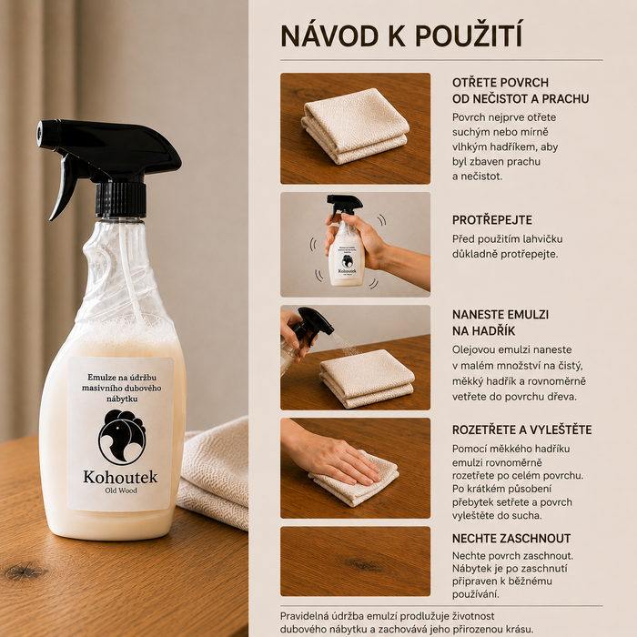Olejová emulze na péči o masivní dubový nábytek